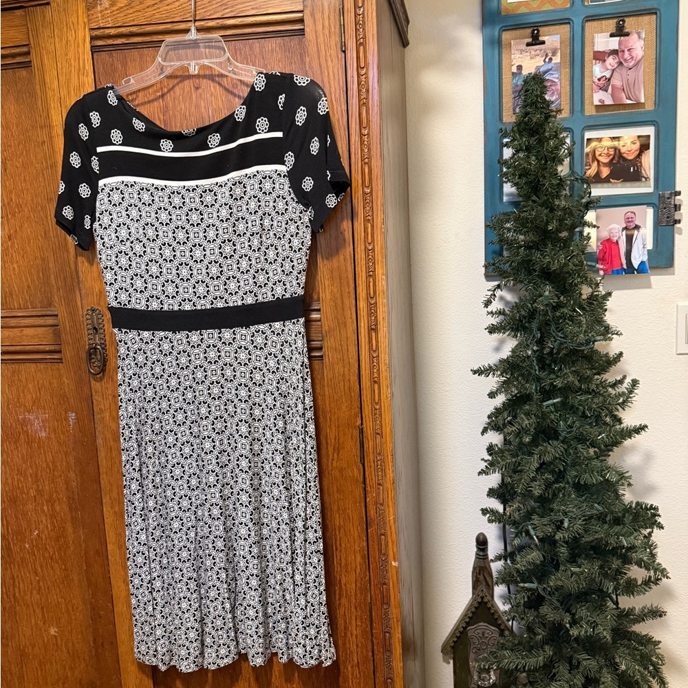 LOFT Black and White Floral Midi Dress